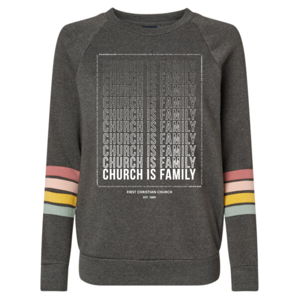FCC Church Is Family - Women's Striped Sleeves Crewneck Sweatshirt Thumbnail